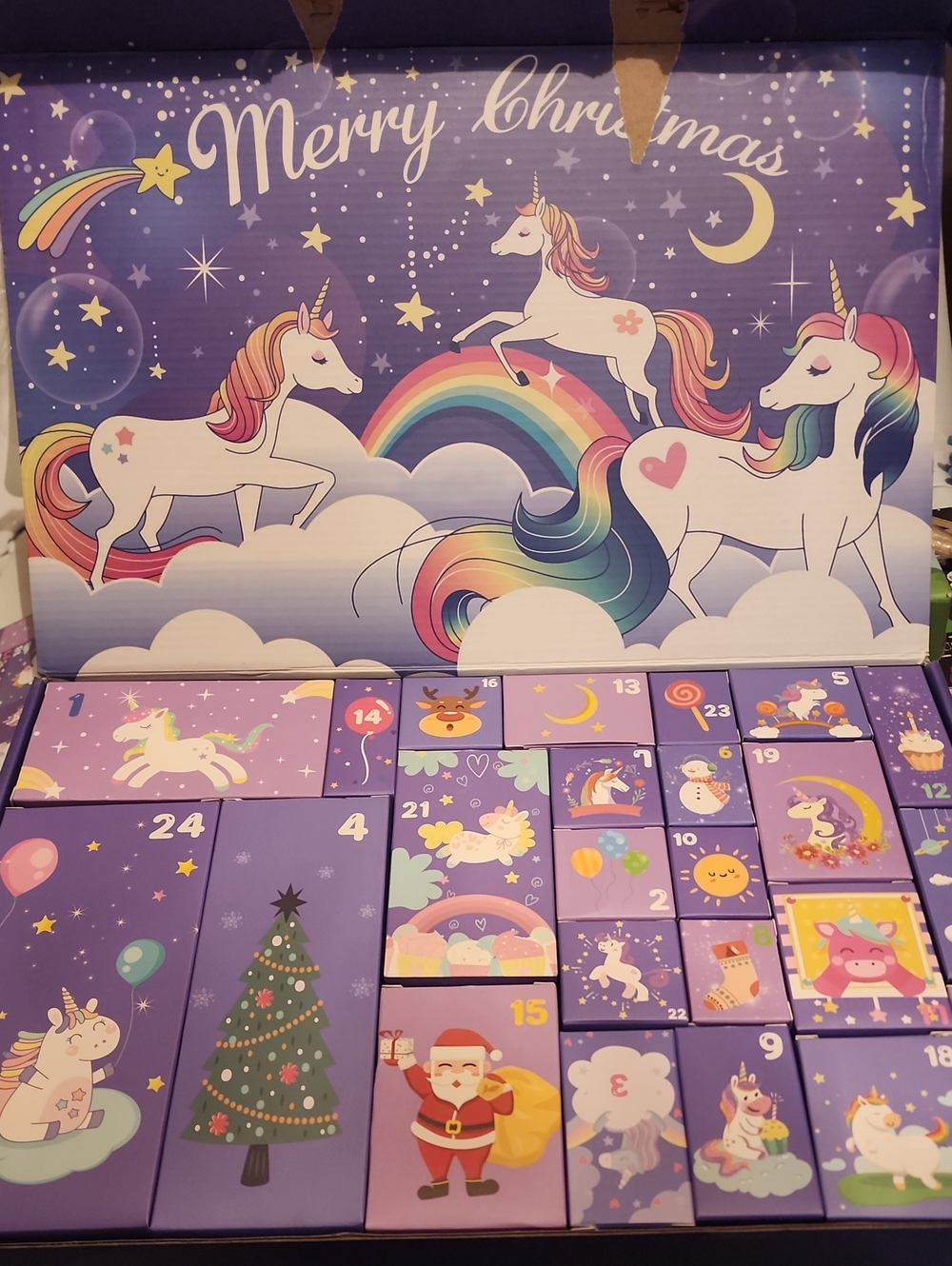 Kids Purple Unicorn Christmas Advent Calendar - Holiday Countdown